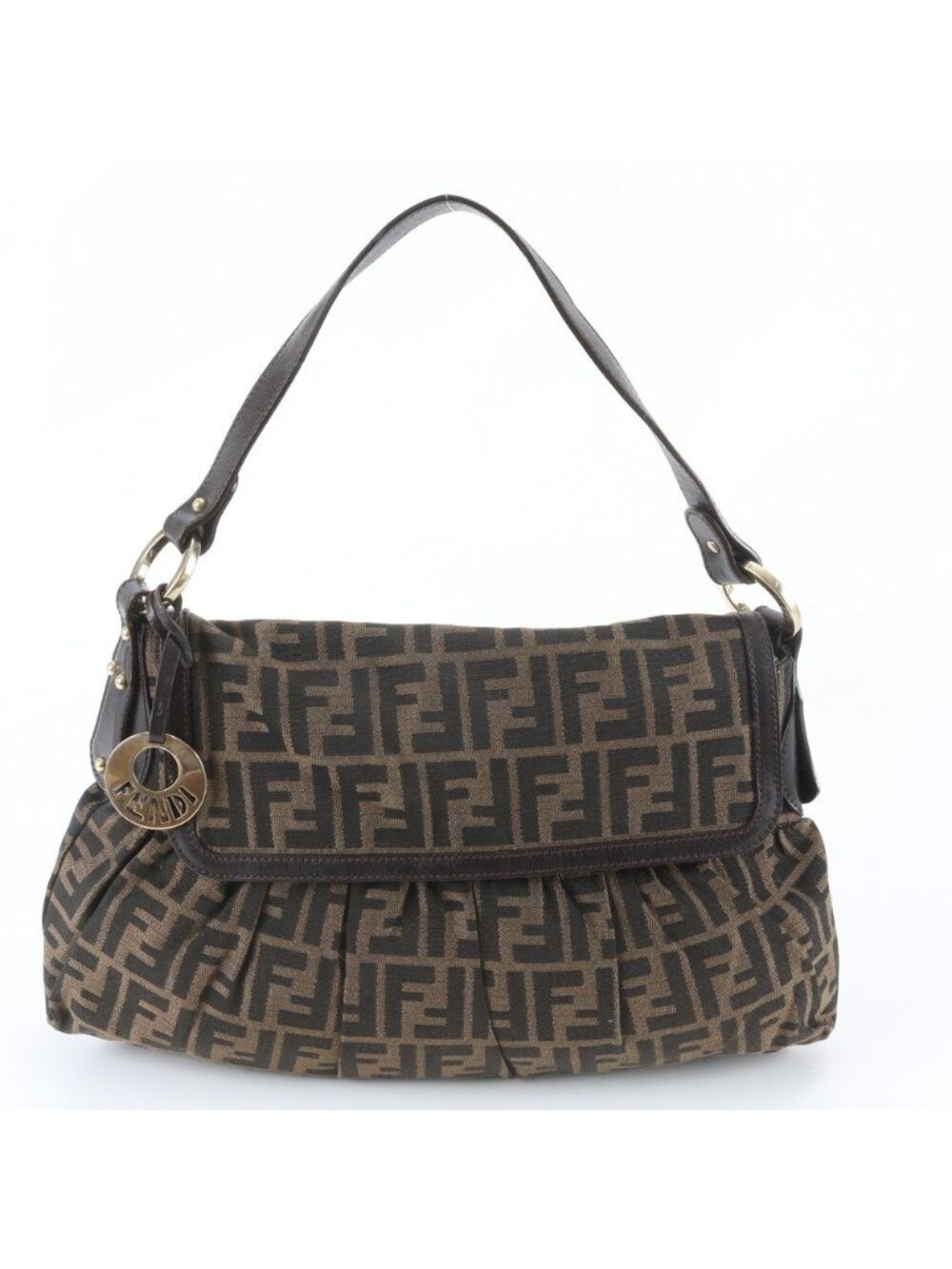 Fendi Zucca Leather Canvas Shoulder Bag Hand Brown